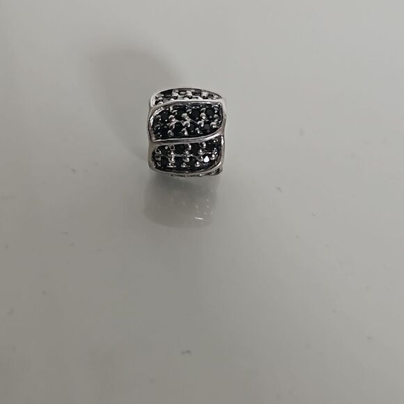 925 Sterling Silver Sparkling Black Stone Charm Silver - Picture 8 of 16